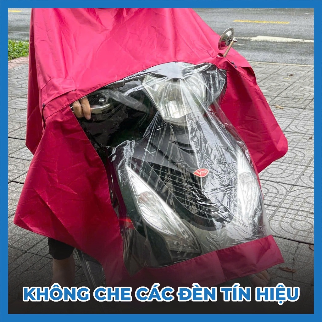 (Hàng Da Cá Cao Cấp) Áo Mưa Choàng Kính Một Ngày Mưa 1 Mũ Xỏ Gương (Size Đại) - Siêu Nhẹ Phủ Toàn xe