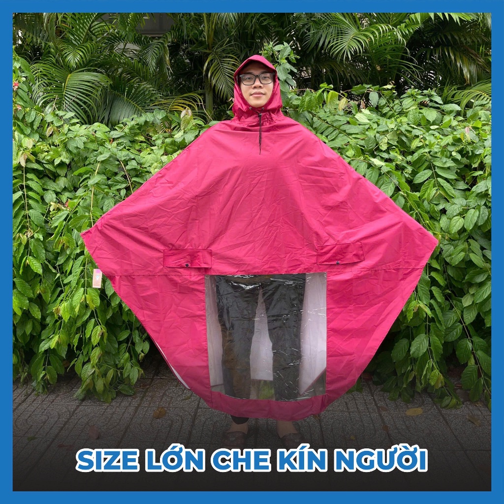 (Hàng Da Cá Cao Cấp) Áo Mưa Choàng Kính Một Ngày Mưa 1 Mũ Xỏ Gương (Size Đại) - Siêu Nhẹ Phủ Toàn xe