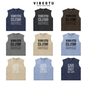 Áo Wash Tanktop Local Brand VIBESTU " LIVE FAST & CLUBB " Form Big Boxy Unisex 260Gsm Cotton Đã Xử Lý Co Rút