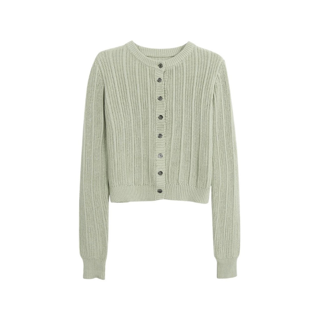 (sẵn)Áo khoác len cardigan khuy cài màu xanh cốm sợi đan cổ tròn dáng vừa CDG008 - Tiktik