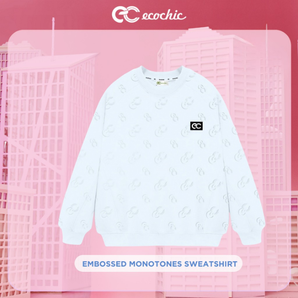 (LINK SALE) Áo Nỉ Sweater ECOCHIC EMBOSSED MONOTONES SWEATSHIRT Chất Liệu Lụa Cao Cấp Chính Hãng Nhiều Màu B111