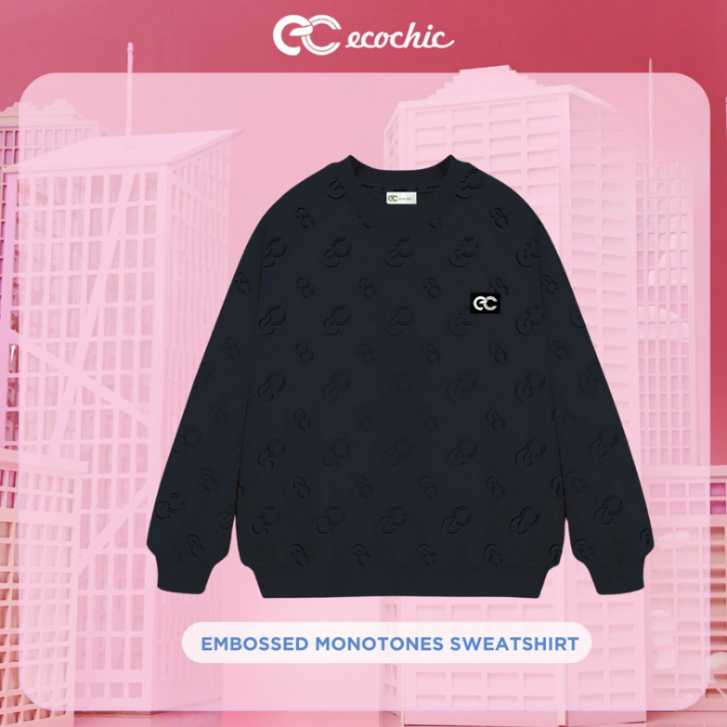 (LINK SALE) Áo Nỉ Sweater ECOCHIC EMBOSSED MONOTONES SWEATSHIRT Chất Liệu Lụa Cao Cấp Chính Hãng Nhiều Màu B111