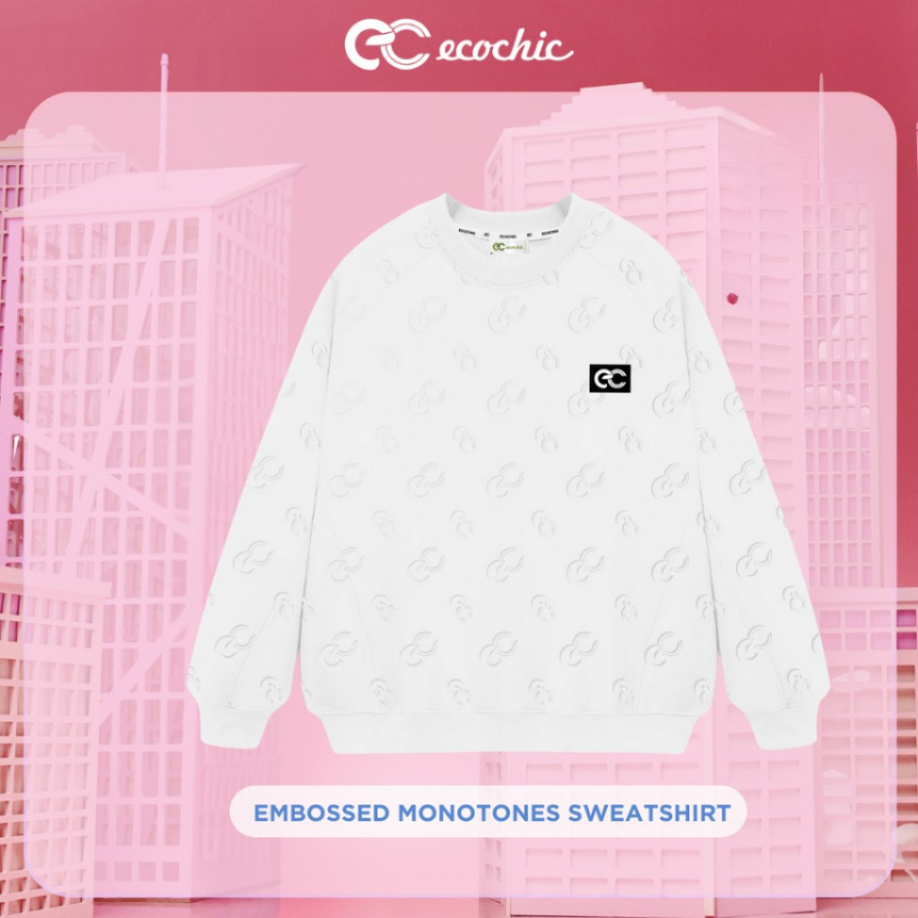 (LINK SALE) Áo Nỉ Sweater ECOCHIC EMBOSSED MONOTONES SWEATSHIRT Chất Liệu Lụa Cao Cấp Chính Hãng Nhiều Màu B111