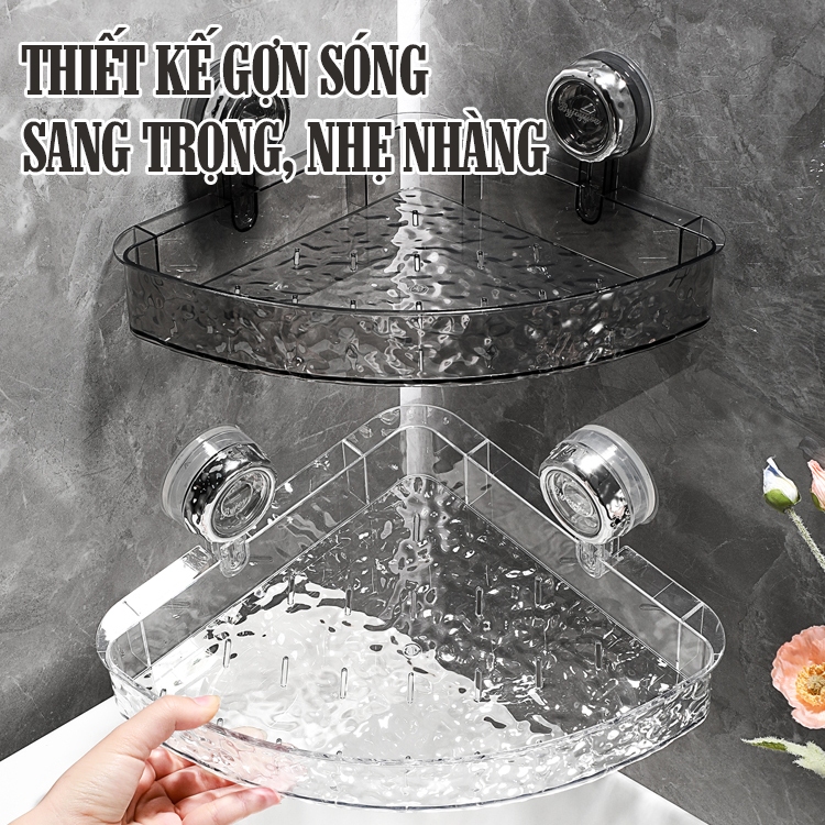 Kaleis Kệ góc tam giác nhà tắm hút chân không Treo tường dễ dàng, chống rỉ sét, đa năng tiện dụng