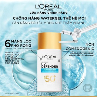 Bộ đôi chống nắng phổ rộng water gel mỏng tan như nước, nhẹ mướt thoáng da UV Defender Aquafusion SPF 50+ PA++++