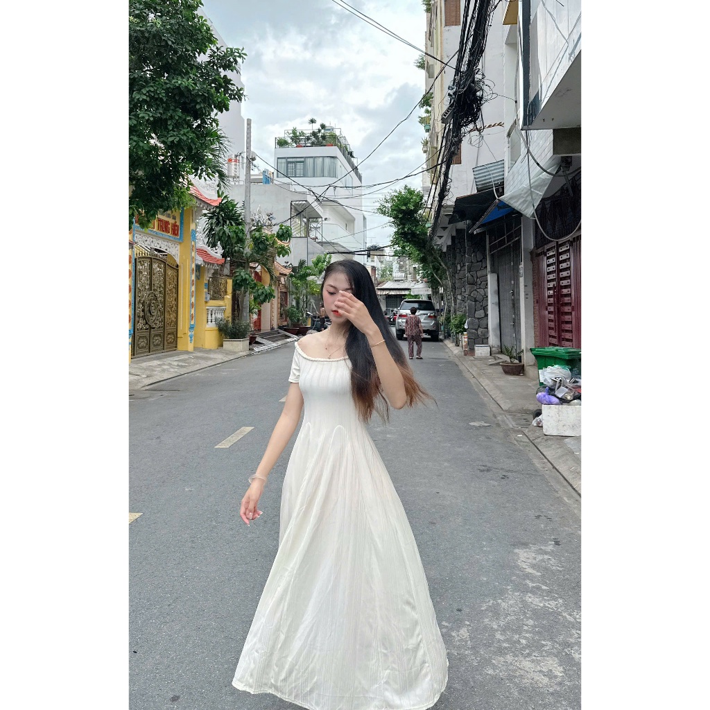 Váy Trễ Vai Chiết Eo Thiết Kế