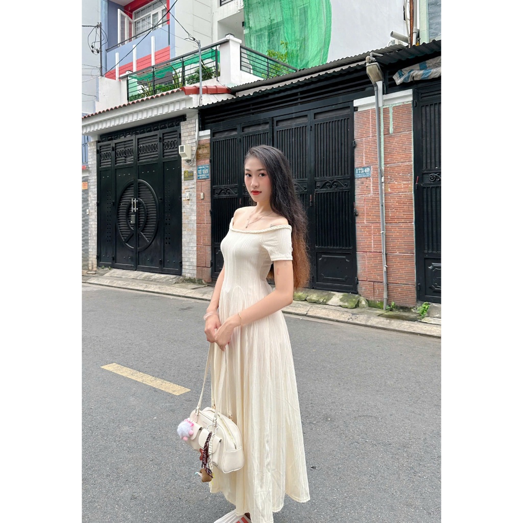 Váy Trễ Vai Chiết Eo Thiết Kế