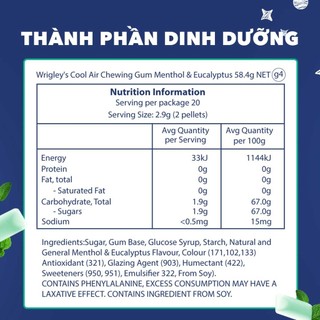 [400 gói tặng 40 gói] Combo 4 Túi Kẹo Sing-Gum Cool Air Hương Bạc Hà - Khuynh Diệp