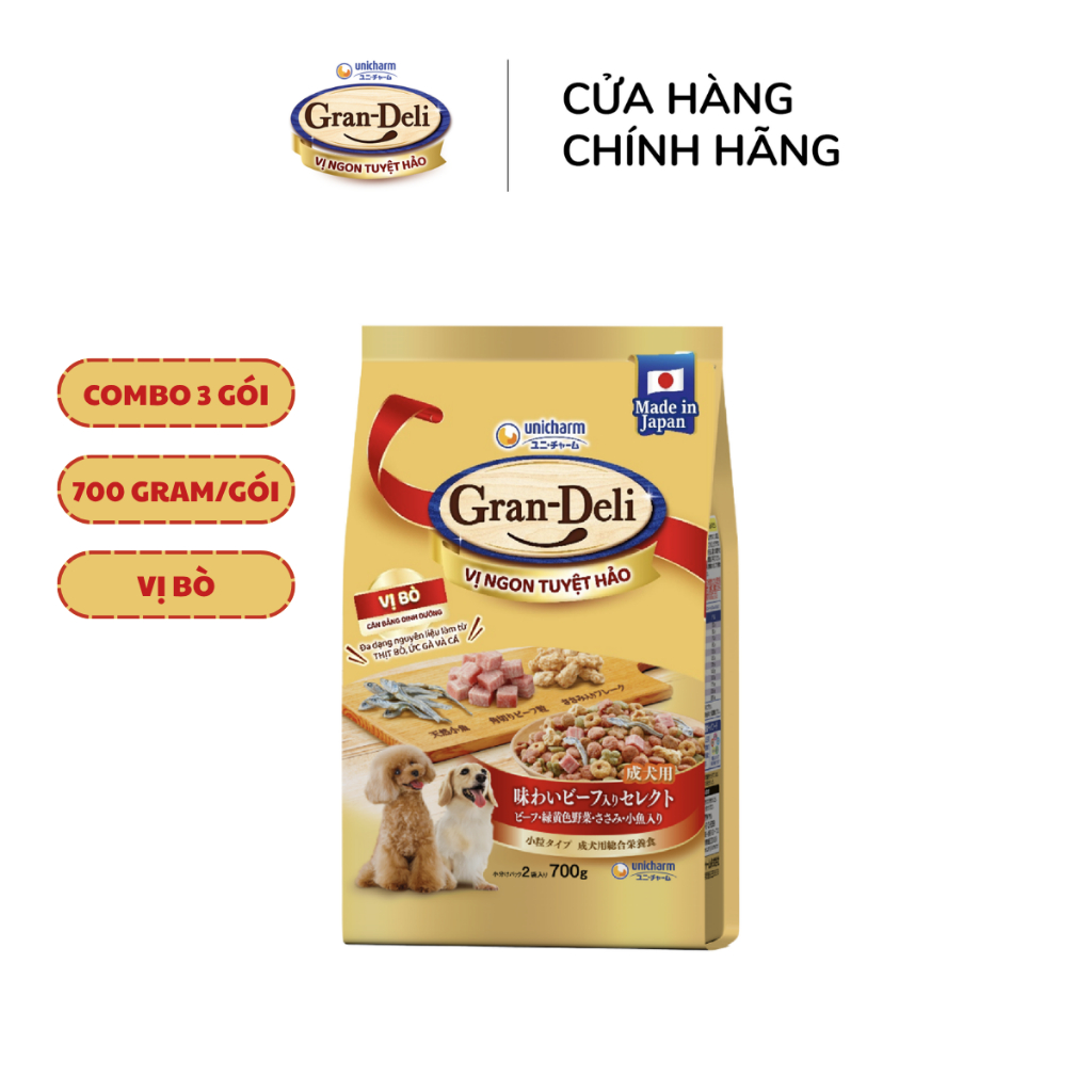 [V] Combo 3 Thức ăn khô cho chó Gran Deli 700g/gói - Cung cấp dinh dưỡng cân bằng cho chó trưởng thành