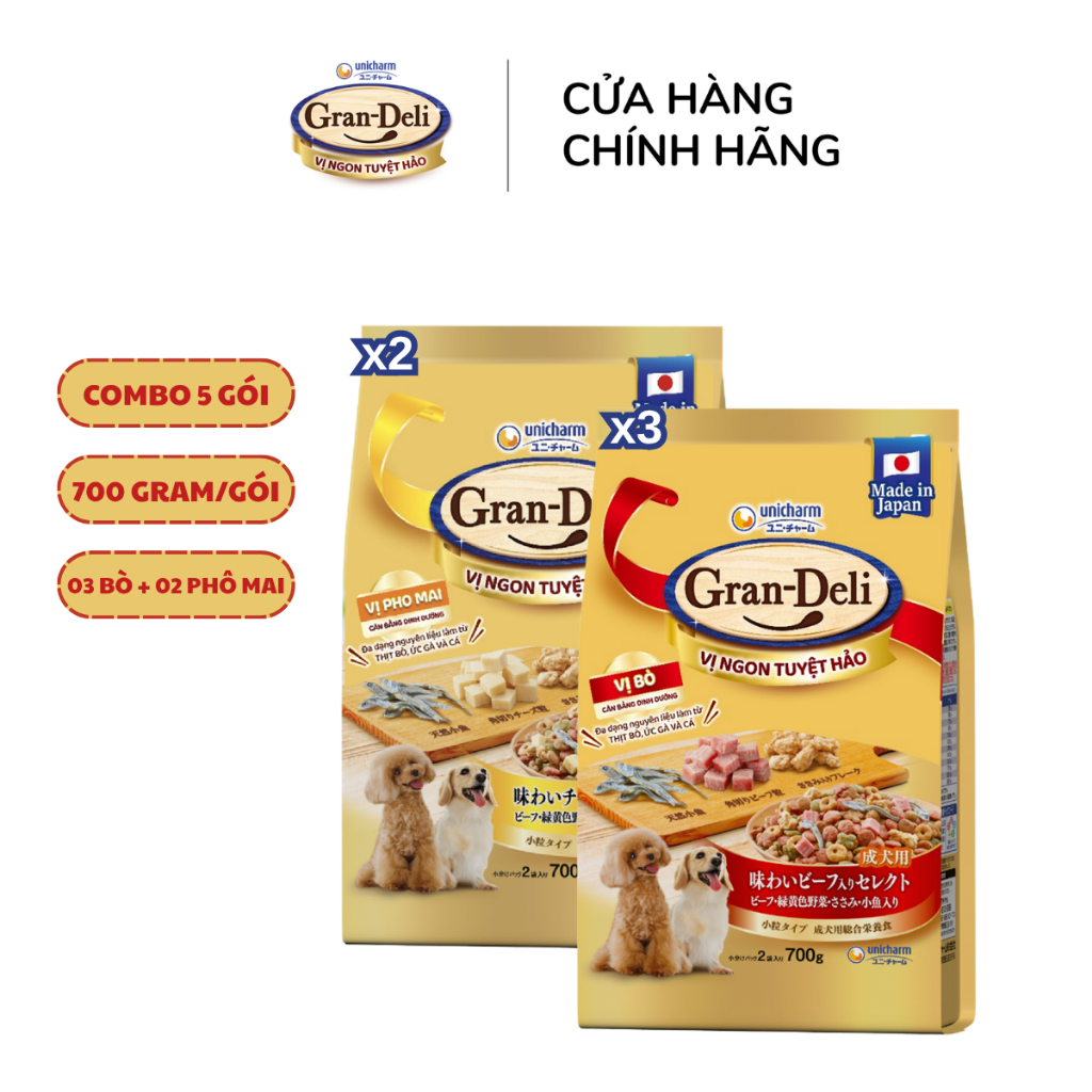 [V] Combo 5 Thức ăn khô cho chó Gran Deli 700g/gói - Cung cấp dinh dưỡng cân bằng cho chó trưởng thành