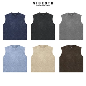 Áo Wash Tanktop Trơn Local Brand VIBESTU Form Big Boxy Unisex 260Gsm Cotton Đã Xử Lý Co Rút