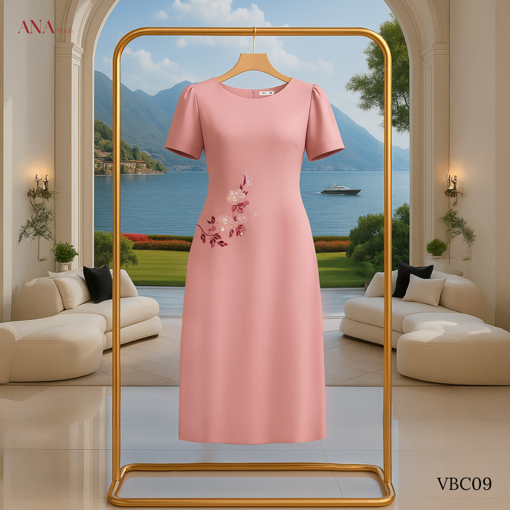 Đầm Dáng Suông Trung Niên ANA Mode Chất Liệu Cotton Lạnh Thanh Lịch Đi Tiệc Quà Tặng Mẹ DM25VBC09