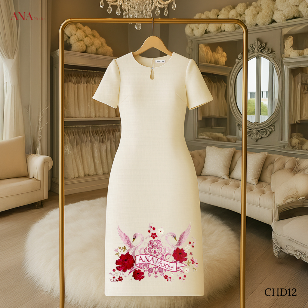 Đầm Thêu Hoa Trung Niên ANA Mode Chất Liệu Dệt Thoi Thanh Lịch Đi Tiệc Quà Tặng Mẹ DM25CHD12