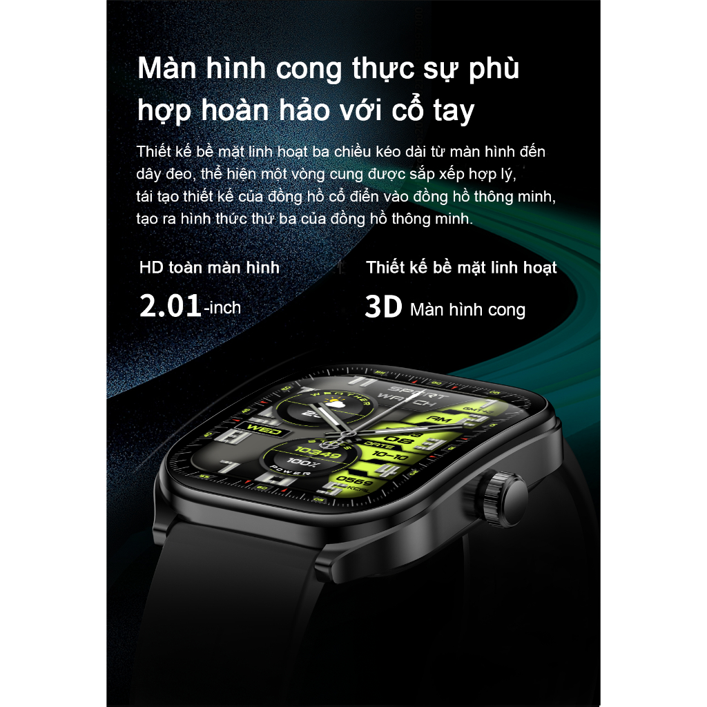 [Bán Chạy] Aolon Curve Đồng hồ thông minh, Màn hình cong IPS 2.01 inch, IP68, Theo dõi Running Pace