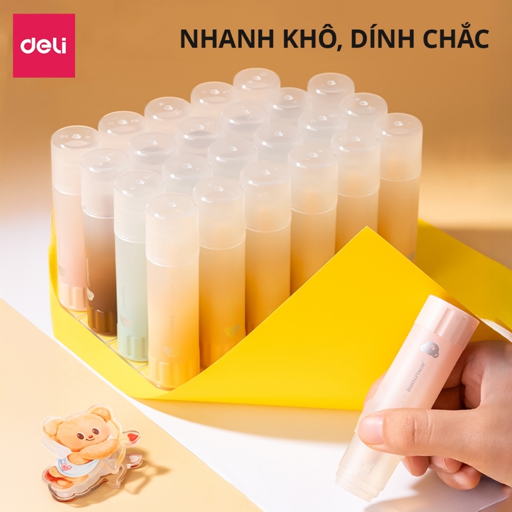 Hồ Dán Khô Deli x ButterBear – Keo Dán Giấy Mini, Siêu Dính, Khô Nhanh, Phù Hợp Học Sinh & Văn Phòng
