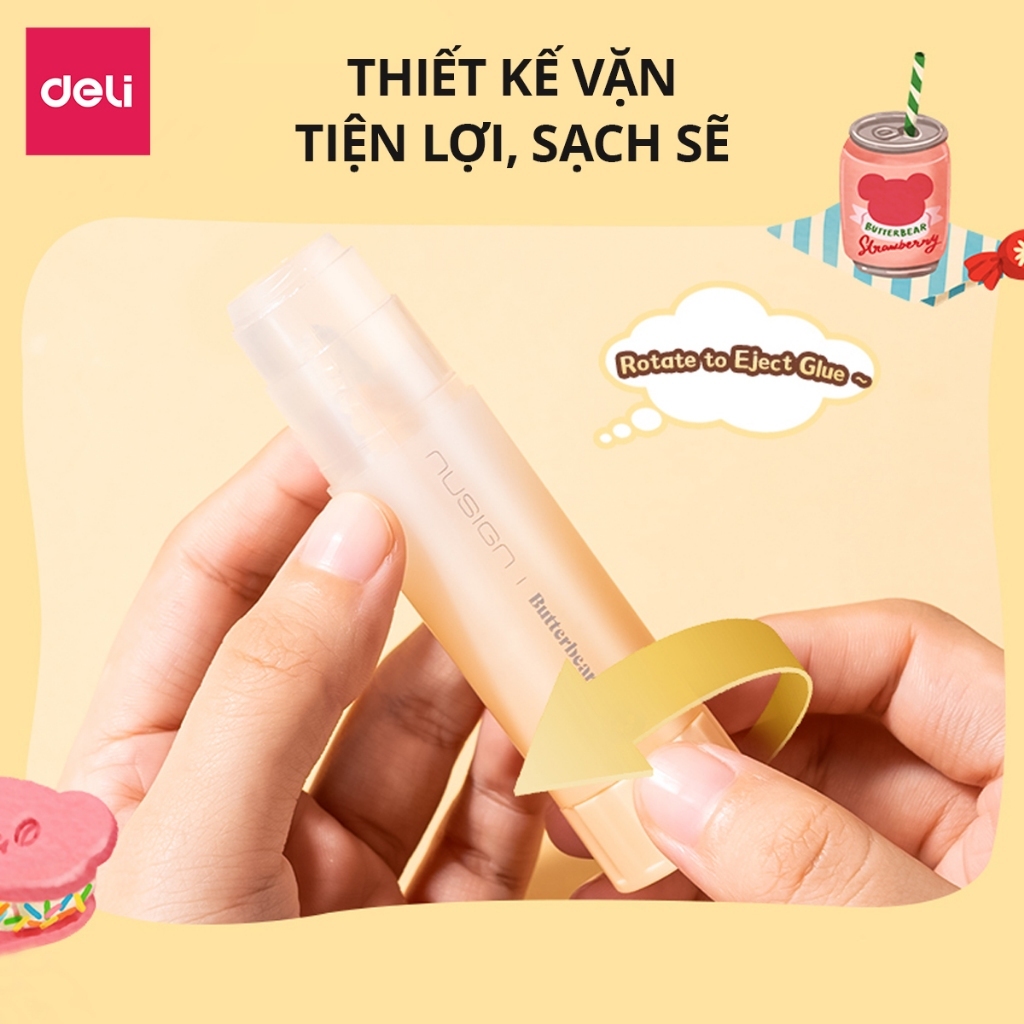 Hồ Dán Khô Deli x ButterBear – Keo Dán Giấy Mini, Siêu Dính, Khô Nhanh, Phù Hợp Học Sinh & Văn Phòng