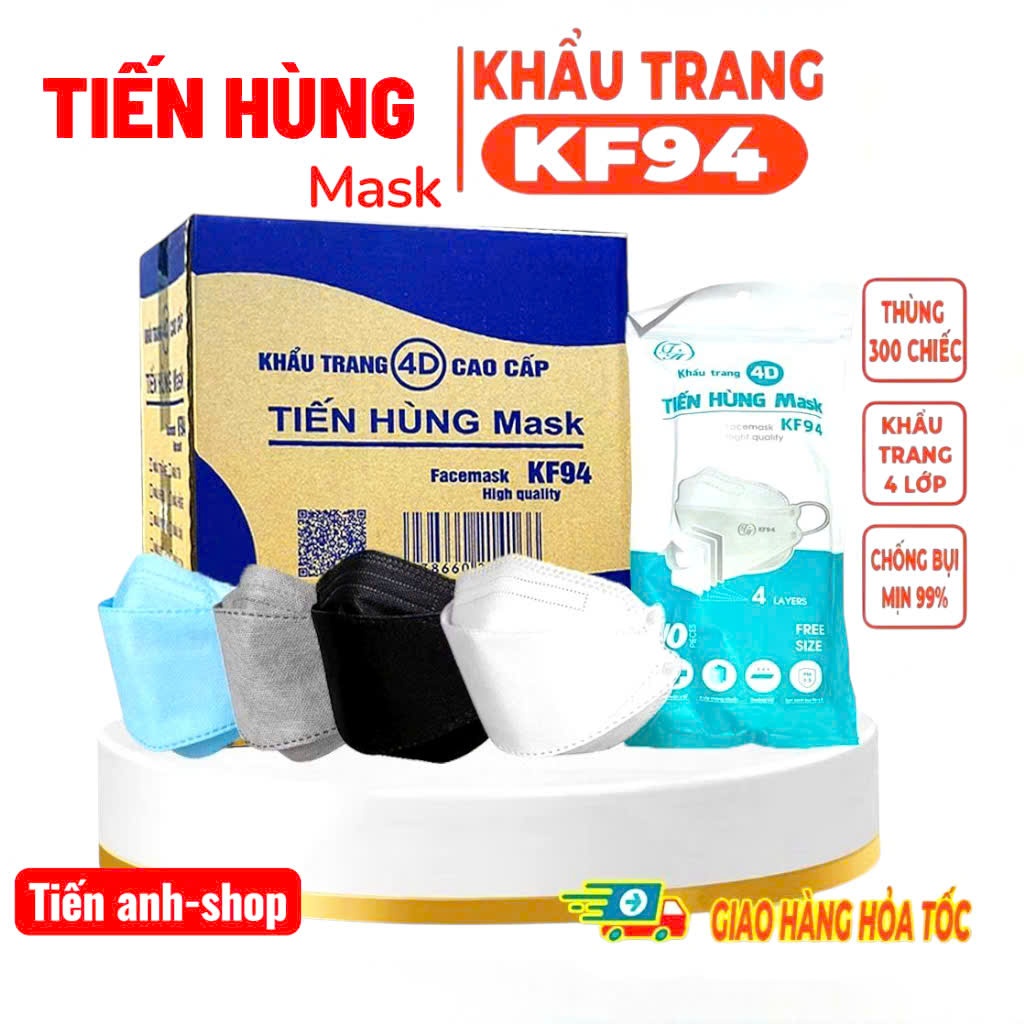( Thùng 300c ) Khẩu trang 4D Kf94 TIẾN HÙNG, mix màu từ vải tự nhiên theo công nghệ Hàn Quốc chống bụi mịn.