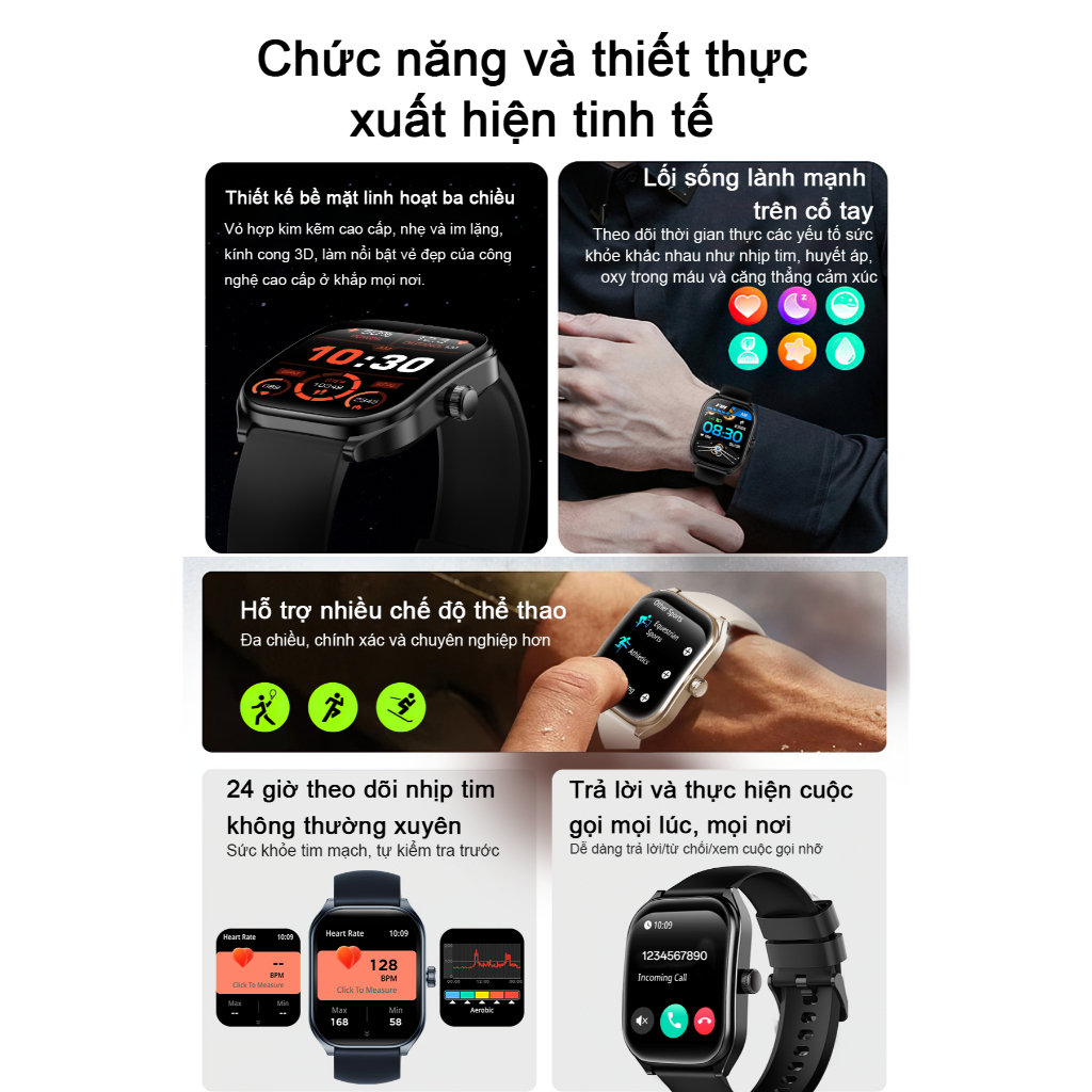 [Bán Chạy] Aolon Curve Đồng hồ thông minh, Màn hình cong IPS 2.01 inch, IP68, Theo dõi Running Pace