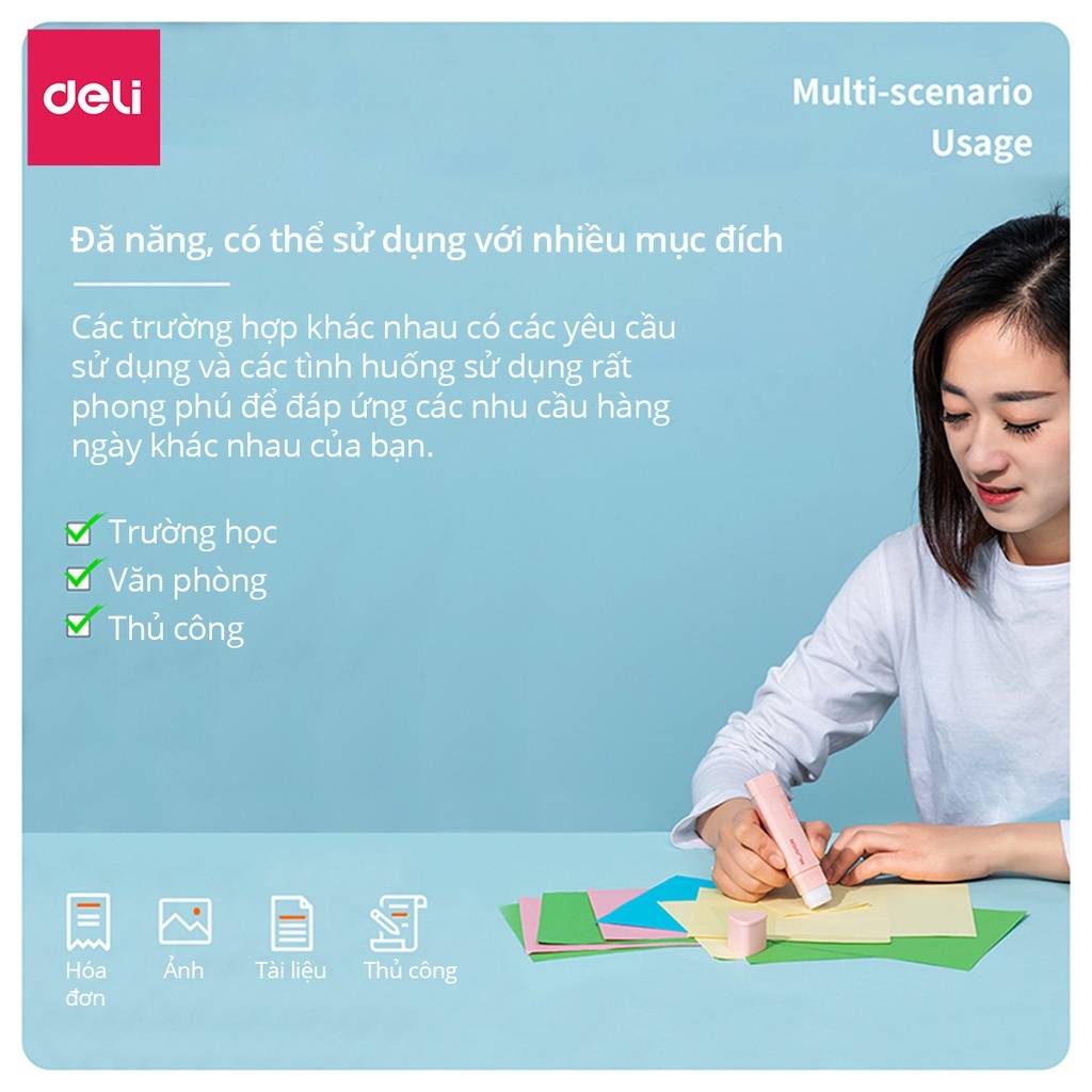 Hồ Dán Khô Deli Hình Tam Giác Siêu Dính, Dạng Thỏi Keo Rắn Màu Pastel Dễ Thương