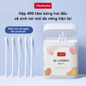 Hộp 400 Tăm bông kháng khuẩn 2 đầu an toàn cho bé JYoohome Bông ngoáy tai sơ sinh mềm mại tiện lợi