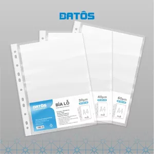Bìa lỗ / Sơ mi 11 lỗ Batos Stationery khổ A4, dày 60/ 40/ 30 mic.