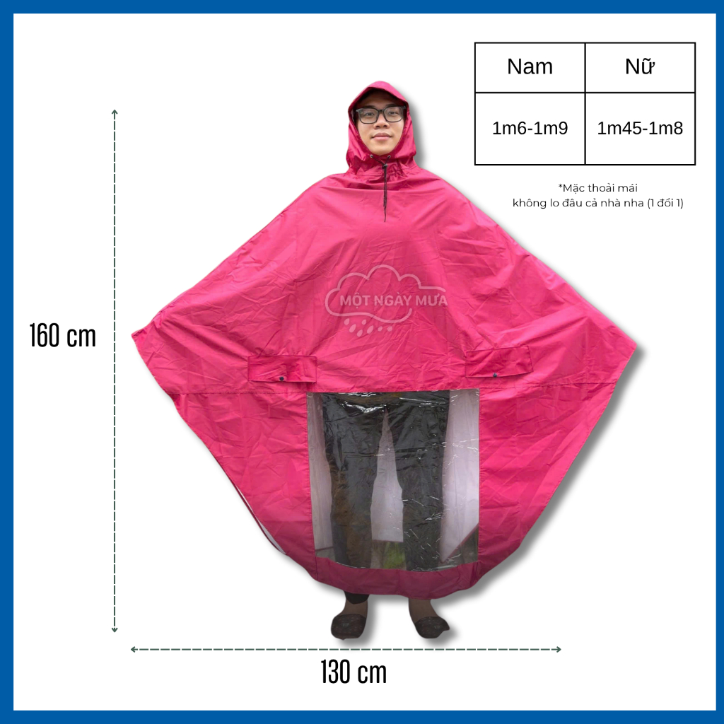 (Hàng Da Cá Cao Cấp) Áo Mưa Choàng Kính Một Ngày Mưa 1 Mũ Xỏ Gương (Size Đại) - Siêu Nhẹ Phủ Toàn xe