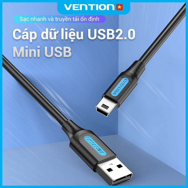 Cáp Sạc Và Truyền Dữ Liệu USB 2.0 to Mini-B Vention 15W, Truyền Tải 480Mbps Cho Máy Ảnh MP3 MP4