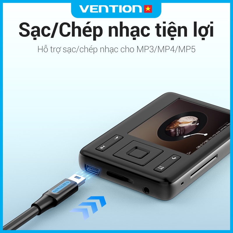 Cáp Sạc Và Truyền Dữ Liệu USB 2.0 to Mini-B Vention 15W, Truyền Tải 480Mbps Cho Máy Ảnh MP3 MP4