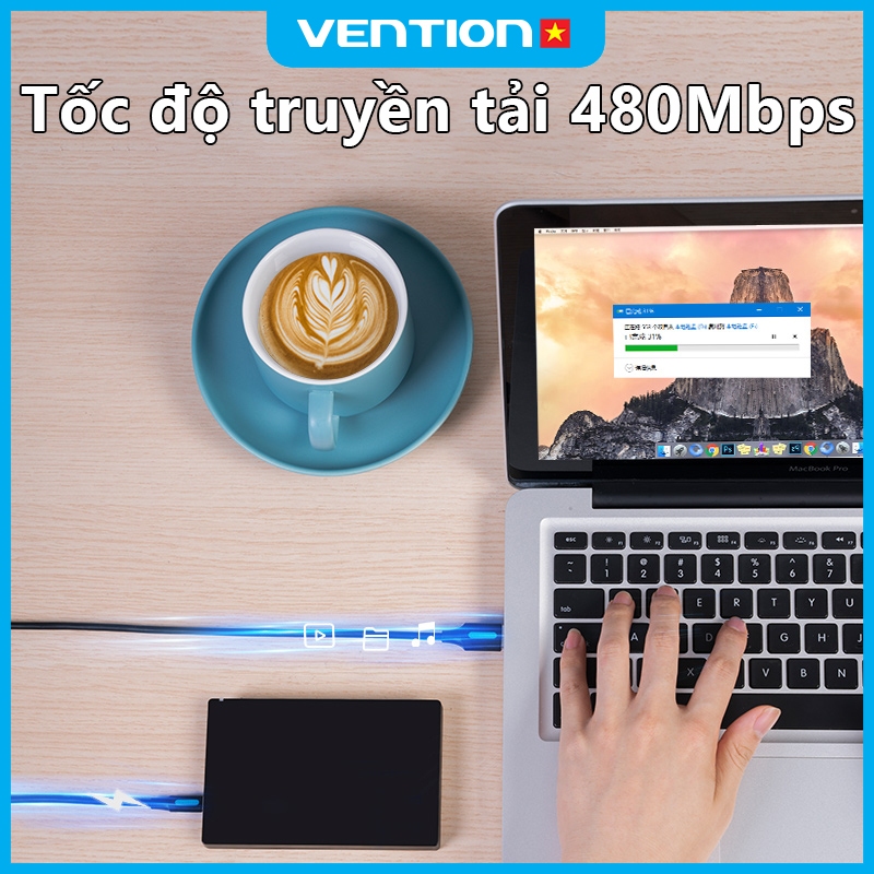 Cáp Sạc Và Truyền Dữ Liệu USB 2.0 to Mini-B Vention 15W, Truyền Tải 480Mbps Cho Máy Ảnh MP3 MP4