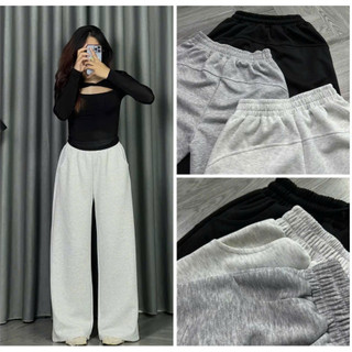 Quần nỉ ống rộng unisex cạp chun lưng cao, quần thu đông nam nữ đều mặc được