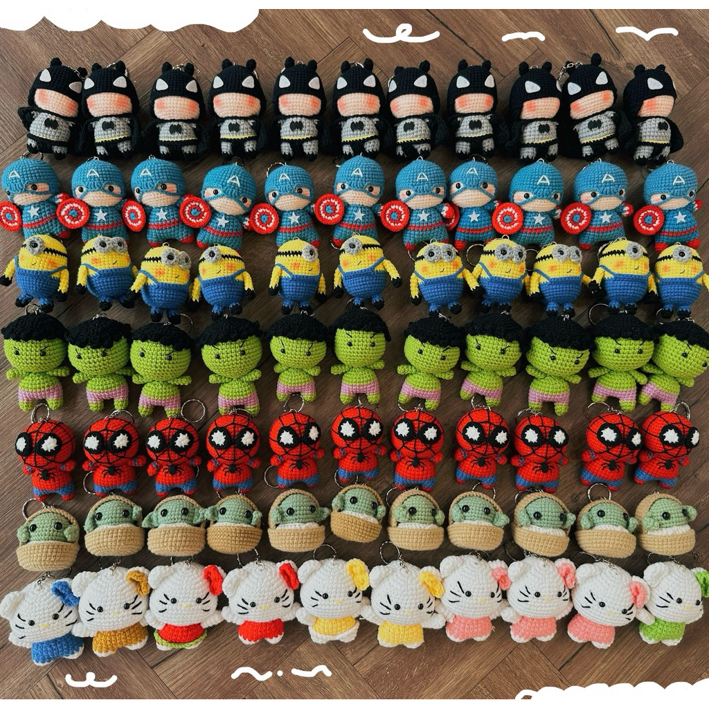 Móc Khoá Len Marvel Người Nhện Batman Spiderman Starwar Yoda Minion Captain America Người Dơi Handmade Dễ Thương