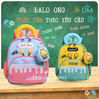 Balo Thêu Tên Cho Bé Mẫu Giáo,Thiết Kế Ong Dễ Thương, Chống Thấm, Nhẹ Vai, Đi Học Đi Chơi