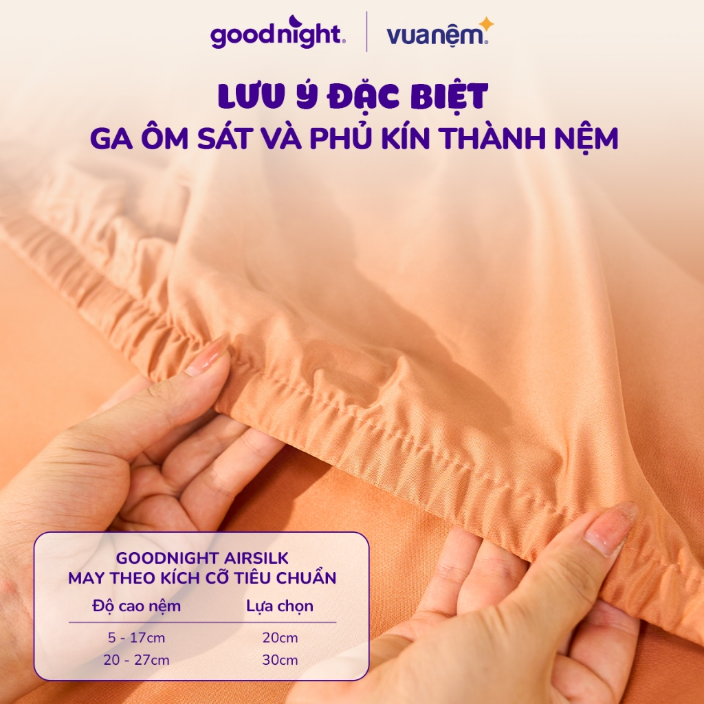 Bộ Ga Gối 3 Món Goodnight Airsilk 20cm, Ga Giường Tencel Cao Cấp Mềm Mại, 9 Màu