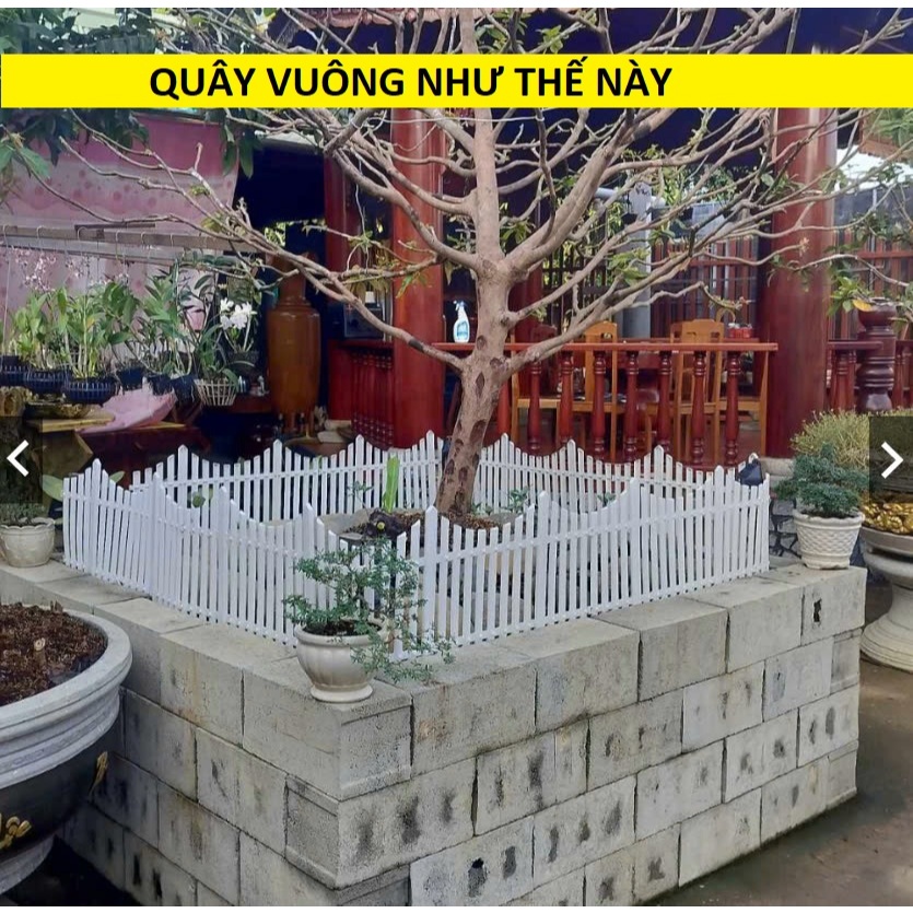Hàng rào nhựa trắng 70x42cm có chân cắm đất trang trí sân vườn