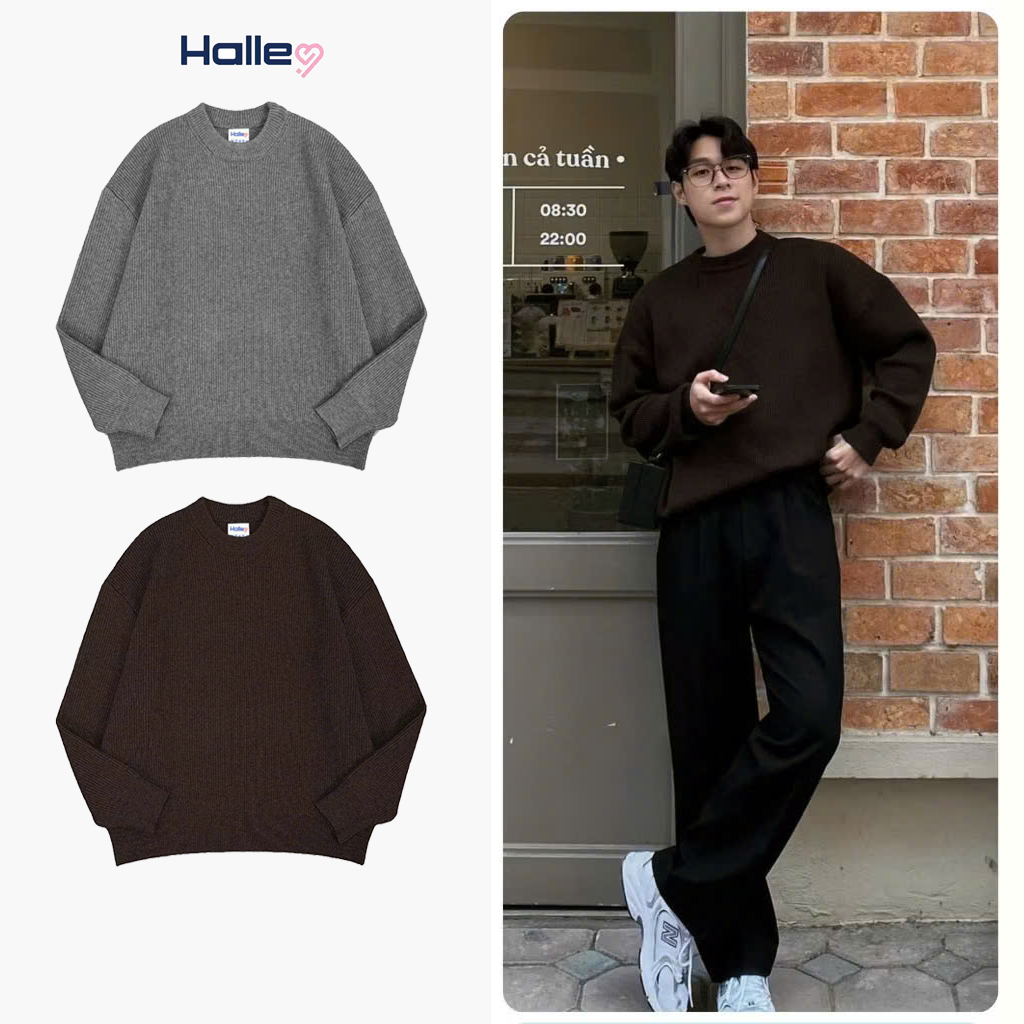 Áo len dài tay nam nữ unisex form rộng chất len lông thỏ ấm áp mềm mịn thu đông Halley N39