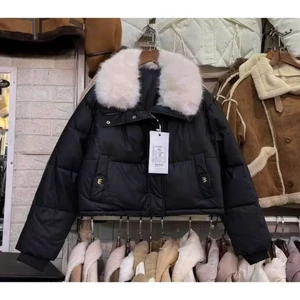 Áo Phao Nữ Da PU Cổ Lông Tháo Rời Túi Chữ M - Dáng Ngắn Ulzzang Áo Khoác Phao Siêu Ấm Nữ WAM3
