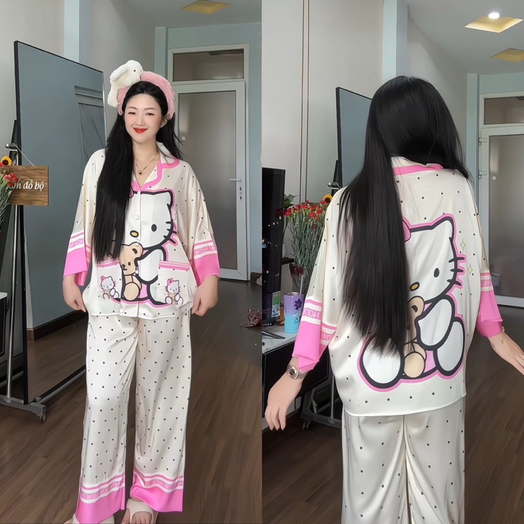 (45-65kg) DƠI TAY LỠ - Bộ ngủ pijama mặc nhà cho nữ lụa mịn mát tay dơi lỡ quần dài có cổ siêu sang
