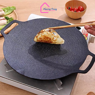Chảo đá nướng thịt chống dính hàn quốc chảo gang nướng thịt không dầu bếp từ bếp ga vỉ nướng BBQ size 34cmm - PT