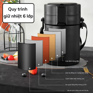 Hộp Cơm Giữ Nhiệt Yadel Có Túi Giữ Nhiệt, Chất Liệu Inox 304, Cách Nhiệt 6 Lớp Chống Bỏng Chống Tràn