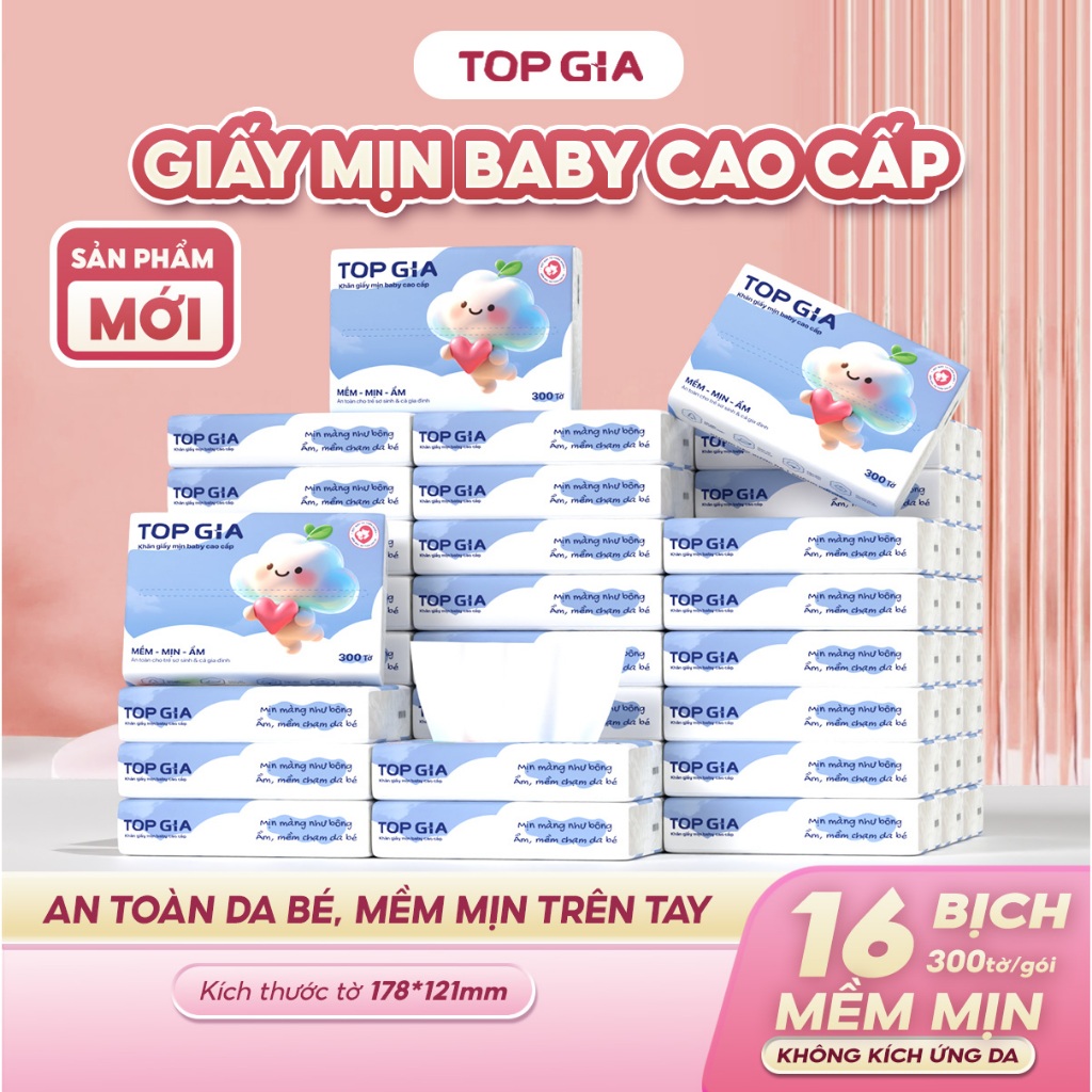 Giấy ăn rút cao cấp Topgia mềm mịn, an toàn cho bé, thấm hút tốt 300 tờ ...