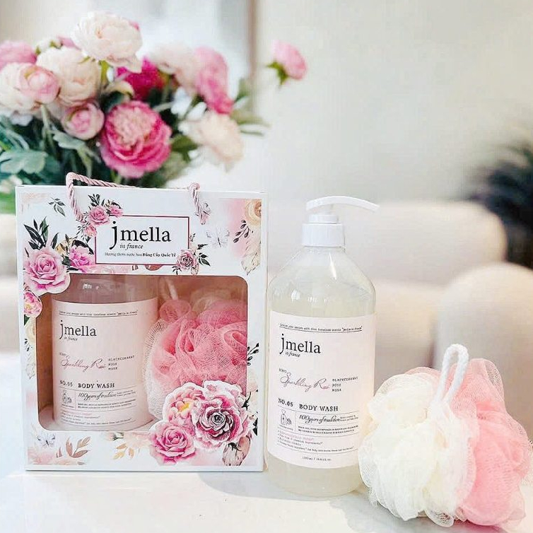 Set sữa tắm Jmella tặng kèm bông tắm và túi 500ml 1000ml