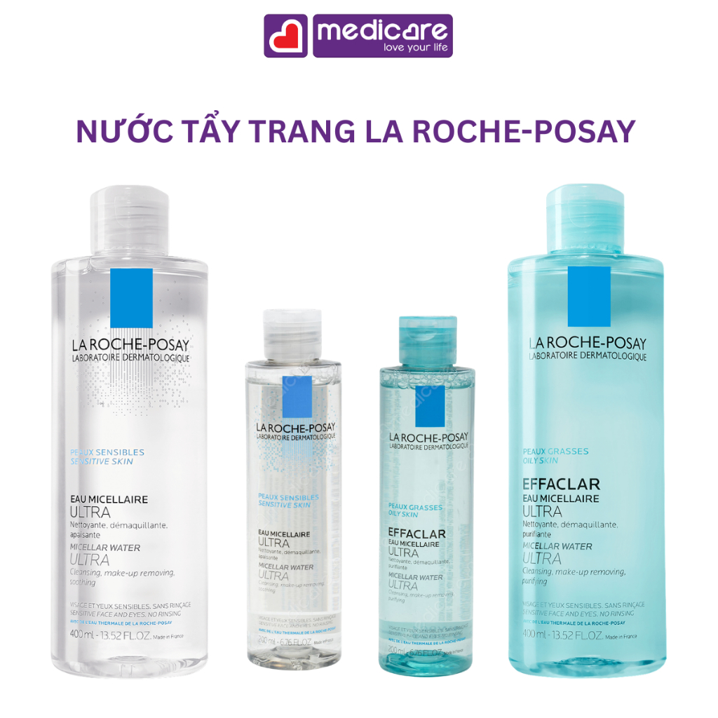 Nước tẩy trang LA ROCHE-POSAY LABORATOIRE DERMATOLOGIQUE dành cho da nhạy cảm, da dầu 200ml và 400ml