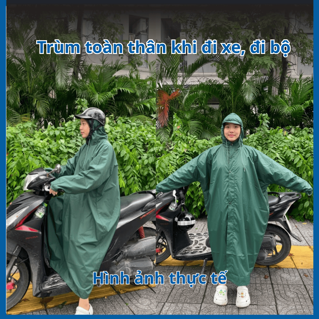 Áo Mưa Khóa Kéo Măng Tô Một Ngày Mưa (Vải Tổ Ong Loại Cao cấp) Cỡ Đại - Chắn Gió Toàn Thân, Siêu Nhẹ