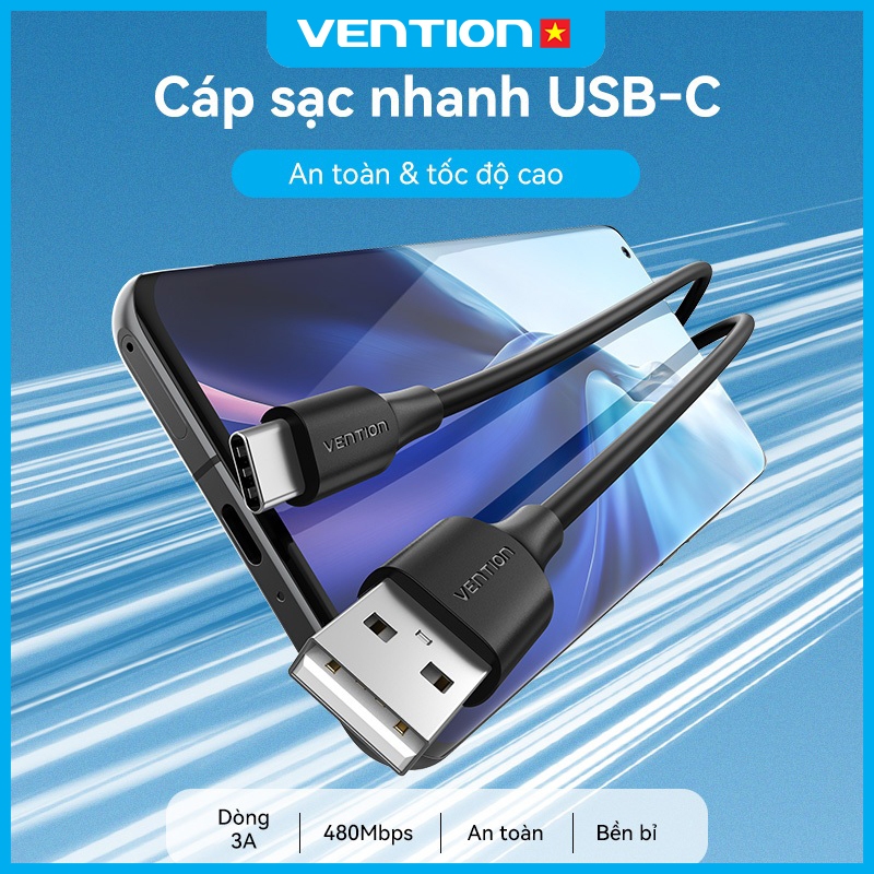 Cáp Sạc Nhanh 60W Vention USB Type C Tốc Độ Truyền 480Mbps Dùng Cho Phone Xiaomi / Samsung / OPPO