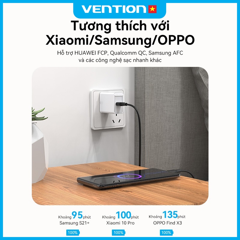 Cáp Sạc Nhanh 60W Vention USB Type C Tốc Độ Truyền 480Mbps Dùng Cho Phone Xiaomi / Samsung / OPPO