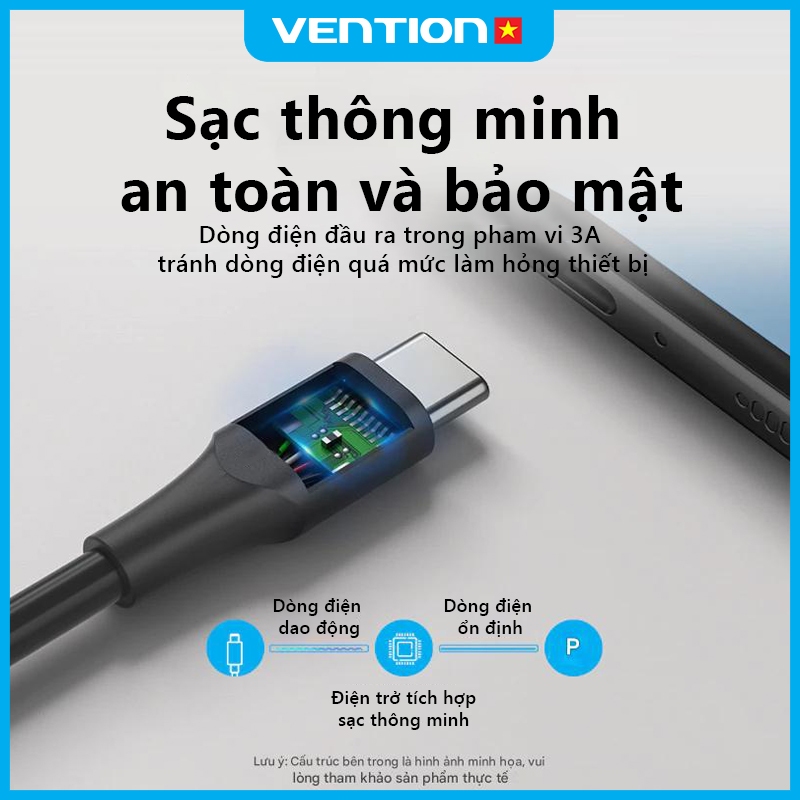 Cáp Sạc Nhanh 60W Vention USB Type C Tốc Độ Truyền 480Mbps Dùng Cho Phone Xiaomi / Samsung / OPPO