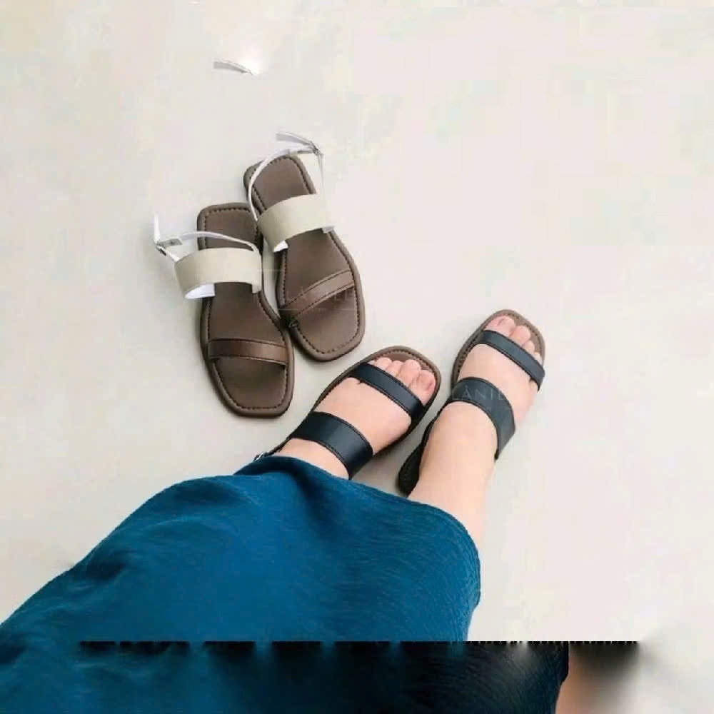 Sandal Nữ Quai Da Trắng Đan Chéo – Dép Nữ Đế Bằng Êm Chân, Phong Cách Thời Trang Hàn Quốc