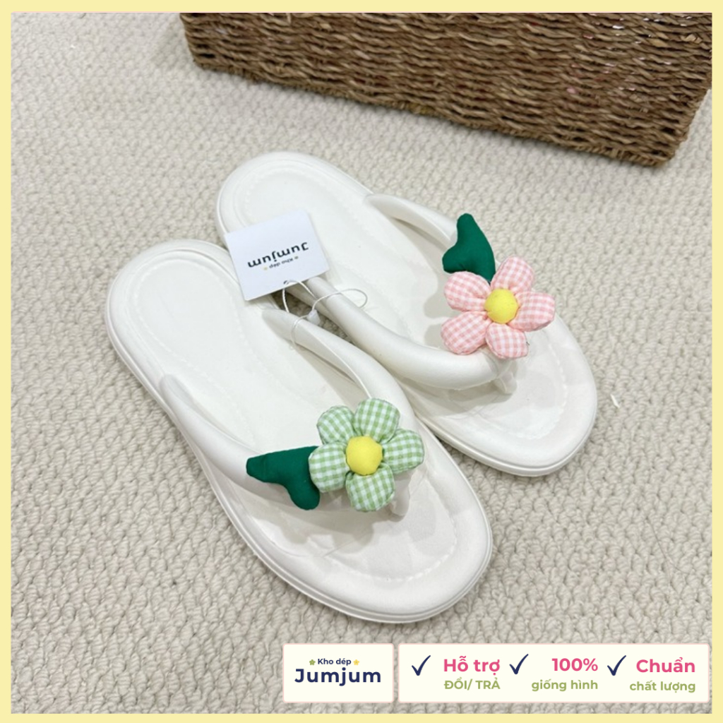 Dép tông xỏ ngón nữ đính hoa đi biển kháng nước chống trơn trượt êm chân dày 1.5 (cm)