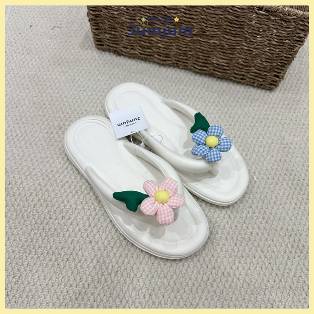Dép tông xỏ ngón nữ đính hoa đi biển kháng nước chống trơn trượt êm chân dày 1.5 (cm)