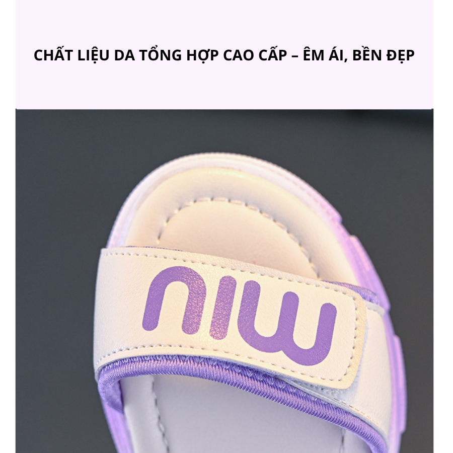 [M062] Dép Sandal Đi Học Bé Gái 3-12 Tuổi, Dép Quai Hậu Chữ Hottrend Phối Màu Xinh Xắn 2 Quai Dán Tiện Lợi TH Kids